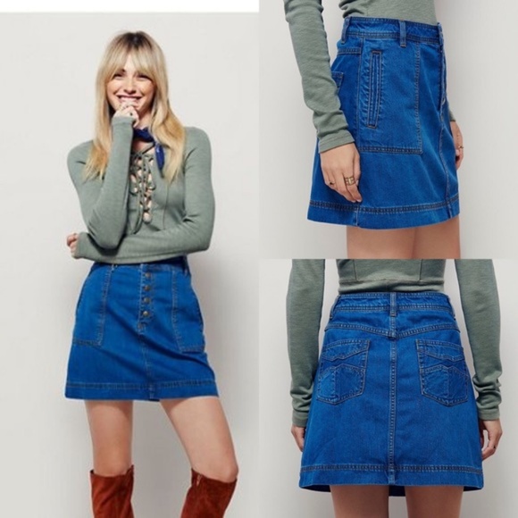 Free People Wildfire Button A Line Mini Skirt M 28 - Picture 2 of 8